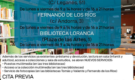 Bibliotecas abiertas del 1 de julio al 3 de septiembre