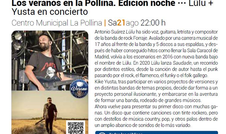 Concierto Lulú + Yusta en Los veranos en la Pollina de la Edición noche.