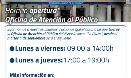 Horario de la Oficina de Atención al Público del Espacio Joven