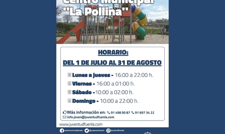 Horario del 1 de julio al 31 de agosto de 2025 del Centro Municipal La Pollina