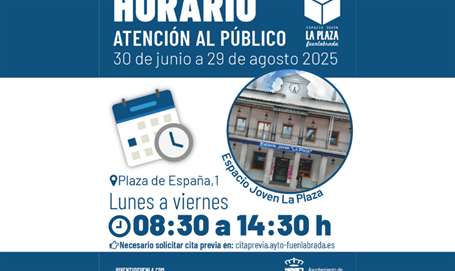 Horario del 30 de junio al 29 de agosto de 2025 del Espacio Joven «La Plaza» de Fuenlabrada